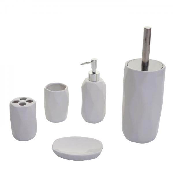 5-teiliges Badset HWC-H88, WC-Garnitur Badezimmerset Badaccessoires, Keramik ~ weiss - Palo24