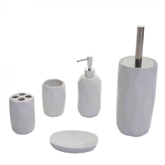 5-teiliges Badset HWC-H88, WC-Garnitur Badezimmerset Badaccessoires, Keramik ~ weiss - Palo24