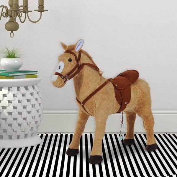 Reitpferd Stehpferd Kinderpferd Plüschpferd Reiten ohne Schaukelkufen Beige - Palo24
