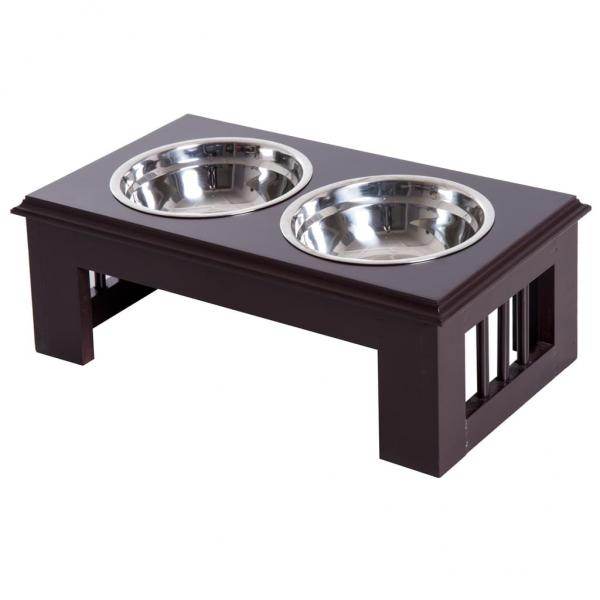 Futternapf Futterschüssel Erhöhter 2 Näpfe Hundenapf Katzen Edelstahl MDF Kaffee - Palo24