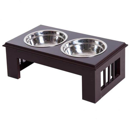 Futternapf Futterschüssel Erhöhter 2 Näpfe Hundenapf Katzen Edelstahl MDF Kaffee - Palo24
