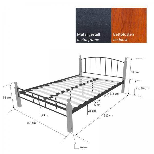 Metallbett 160x200cm Bettgestell Doppelbett 915 - Palo24
