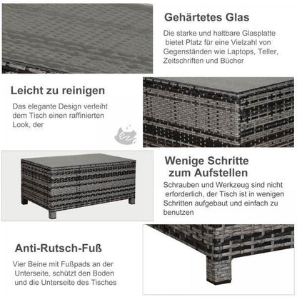 Beistelltisch Gartentisch Balkontisch Polyrattan Grau - Palo24