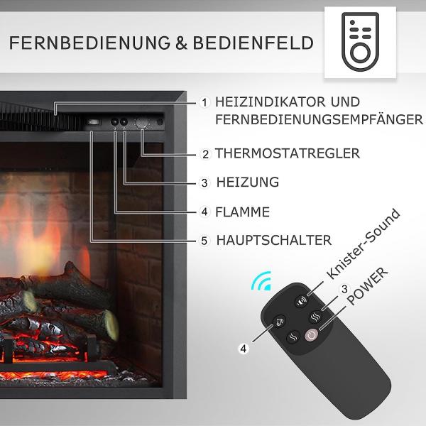 BALDERIA Calida 26" Elektrischer Einbaukamin 3D-Flammeneffekt 2000W - Palo24