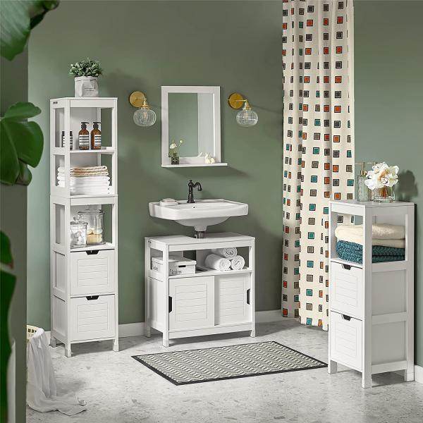 Bad Hochschrank | Badschrank Weiss | Badezimmermöbel Landhaus - Palo24
