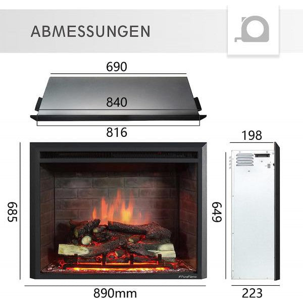 BALDERIA Calida 33" Elektrischer Einbaukamin 3D-Flammeneffekt 2000W - Palo24