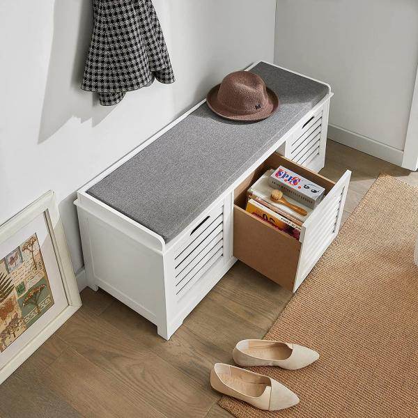 Schuhbank mit Sitzkissen | Schuhtruhe | Sitzkommode Weiss - Palo24