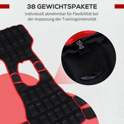 20 kg Trainingsweste einstellbare Gewichtsweste Schwarz+Rot - Palo24