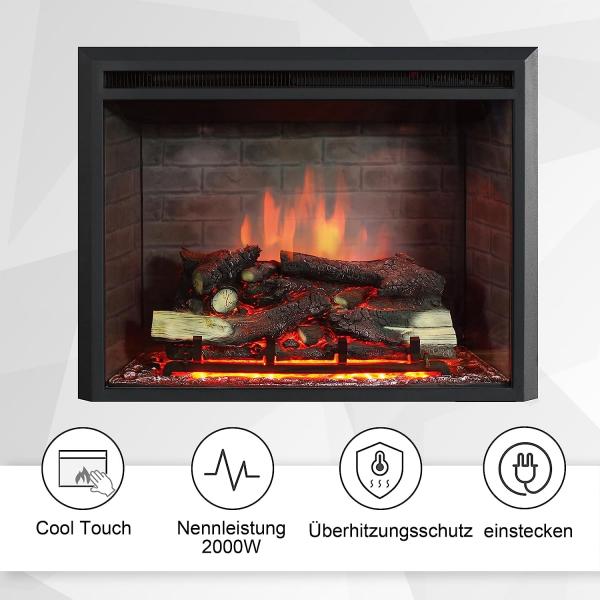 BALDERIA Calida 30" Elektrischer Einbaukamin 3D-Flammeneffekt 2000W - Palo24