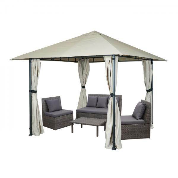 Pergola HWC-J63, Garten Pavillon Terrassenüberdachung mit Seitenwand, 3x3m ~ creme-beige - Palo24