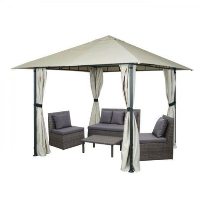 Pergola HWC-J63, Garten Pavillon Terrassenüberdachung mit Seitenwand, 3x3m ~ creme-beige - Palo24