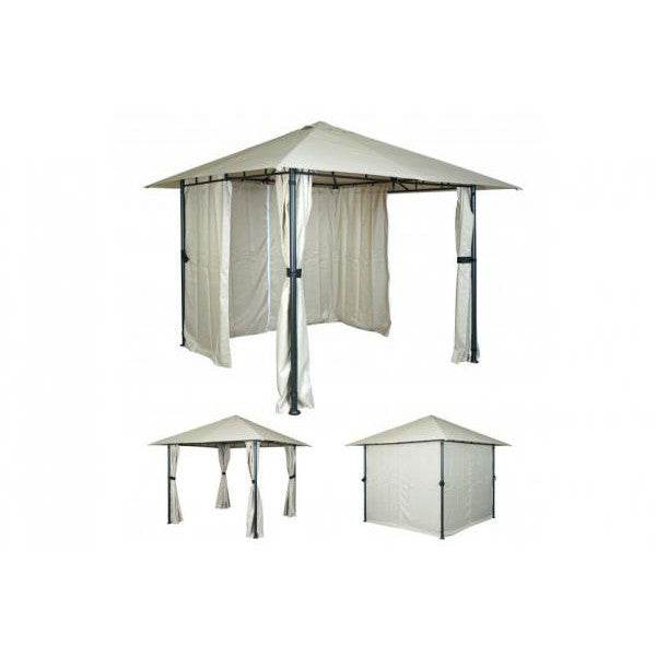 Pergola HWC-J63, Garten Pavillon Terrassenüberdachung mit Seitenwand, 3x3m ~ creme-beige - Palo24
