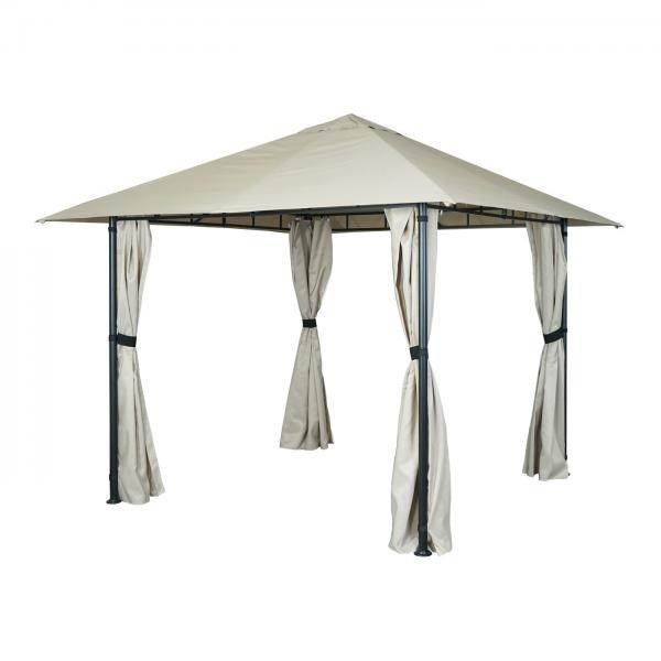 Pergola HWC-J63, Garten Pavillon Terrassenüberdachung mit Seitenwand, 3x3m ~ creme-beige - Palo24