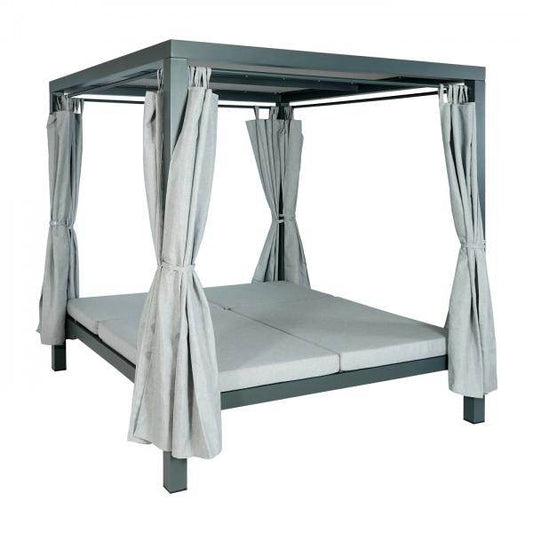 Lounge-Gartenliege XL Sonnenliege Bali-Liege Doppelliege Outdoor-Bett, 10cm-Polster aus Olefin Alu ~ grau - Palo24