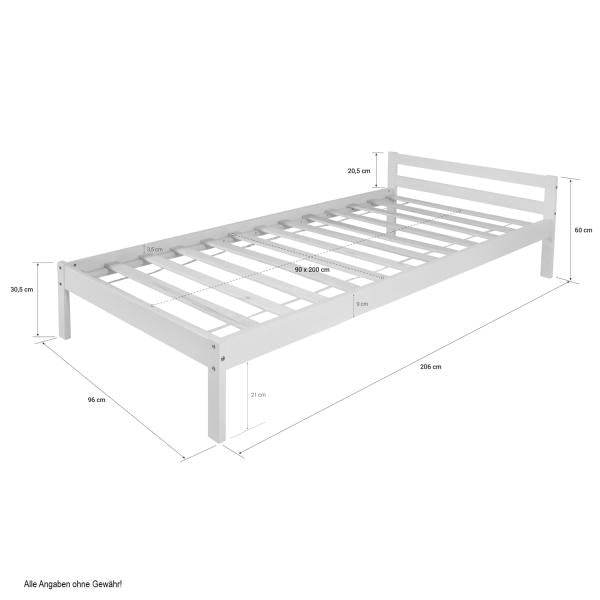 Holzbett Jugenbett Kinderbett 90x200 natur Bett Tagesbett Einzelbett Bettgestell - Palo24