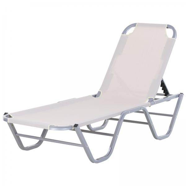 Sonnenliege Strandliege 5-Stufige Gartenliege Relaxliege Alu Oxfordstoff Creme - Palo24