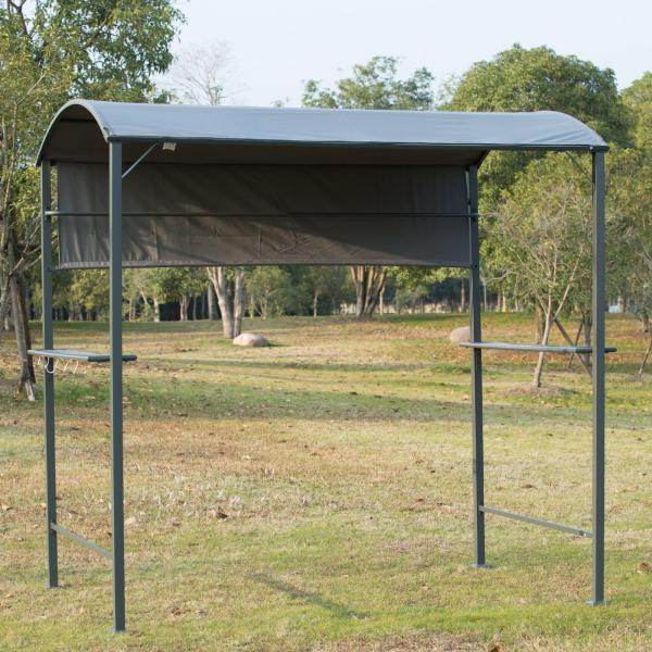Grillpavillon BBQ-Pavillon mit 2 Ablagen Flammschutzdach Polyester Schwarz - Palo24