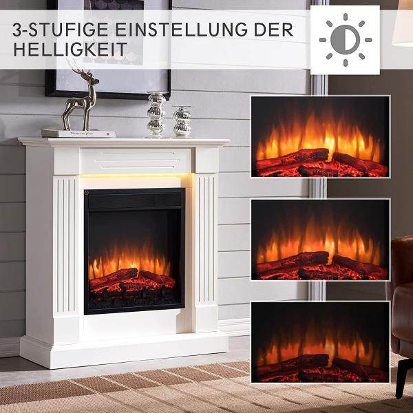 BALDERIA Elektrokamin Ladina 3D-Flammeneffekt Elektro Heizung 2000W Weiss - Palo24