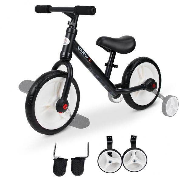 Laufrad Kinderfahrrad Lauflernrad 2-in-1 Stützräder Pedale 2-5 Jahre PP Schwarz - Palo24