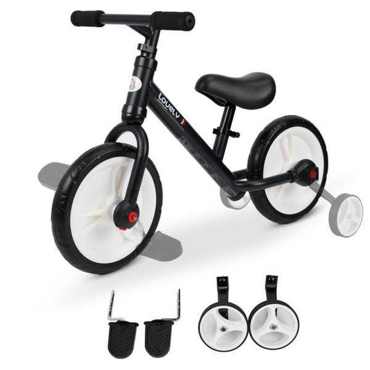 Laufrad Kinderfahrrad Lauflernrad 2-in-1 Stützräder Pedale 2-5 Jahre PP Schwarz - Palo24