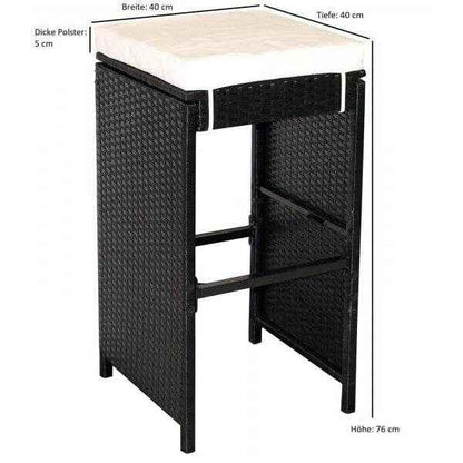 Barset DAVOS 13-teilig, 1x Tisch, 6x Hocker mit Polster, Geflecht schwarz