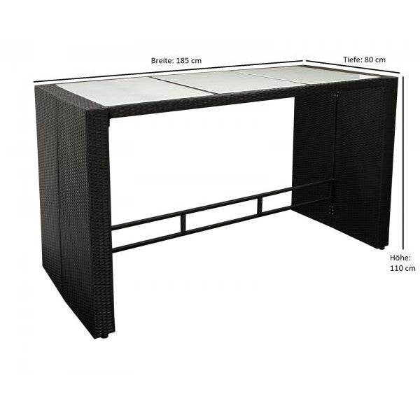 Barset DAVOS 13-teilig, 1x Tisch, 6x Hocker mit Polster, Geflecht schwarz - Palo24