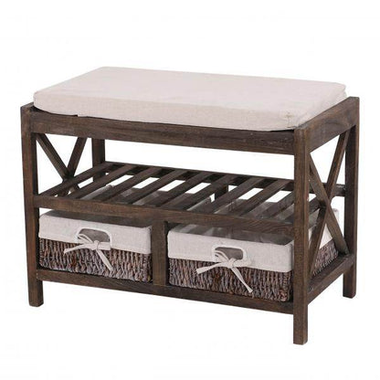 Schuhregal Sitzbank Schuhablage, Shabby-Look Vintage 45x65x34cm braun - Palo24