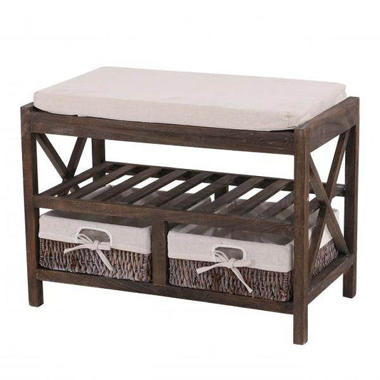 Schuhregal Sitzbank Schuhablage, Shabby-Look Vintage 45x65x34cm braun - Palo24