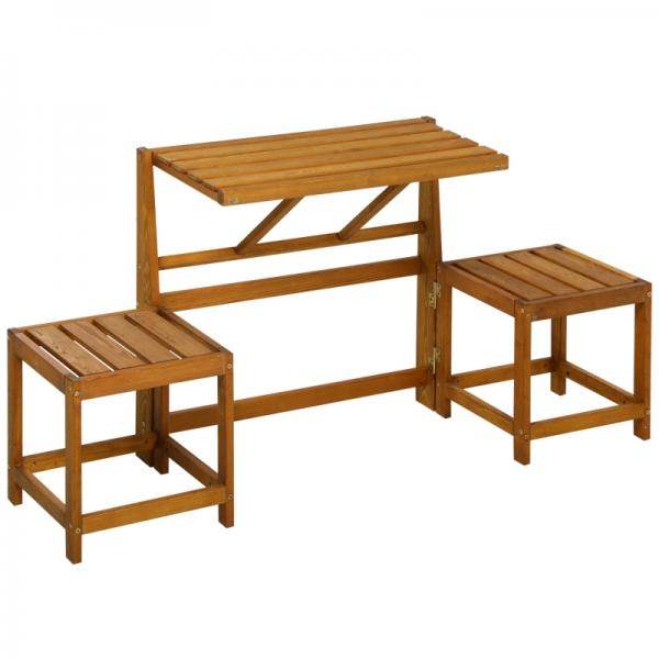 Gartenbank, 2-in-1-Kombination, Tisch mit 2 Hockern, Lärchenholz, wetterfest, Teak - Palo24