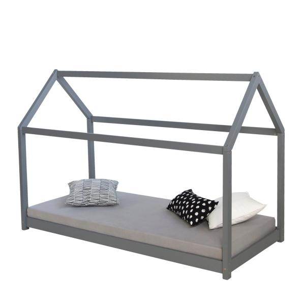 Kinderbett Kinderhaus Spielbett Hausbett Holzbett grau 90 x 200cm - Palo24