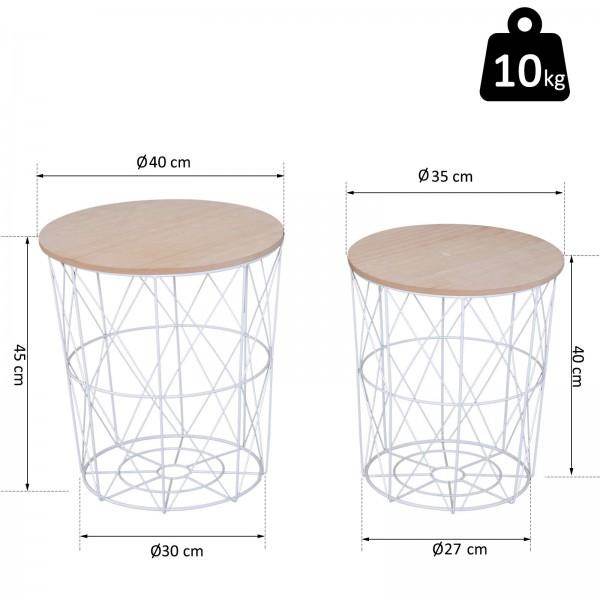 2er Set Couchtisch Nachttisch MDF + Metall natur + weiss - Palo24
