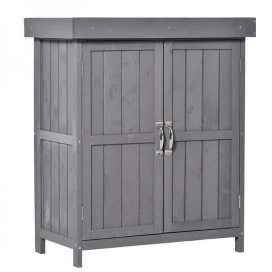 Geräteschrank, Doppeltür, Klappdeckel, 2 Regalfächer, wetterfest, Naturholz, grau, 74 x 43 x 88cm - Palo24
