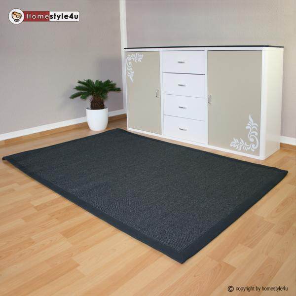 Sisalteppich Bordürenteppich 245 cm x 345 cm Naturfaser Sisal Teppich Anthrazit - Palo24