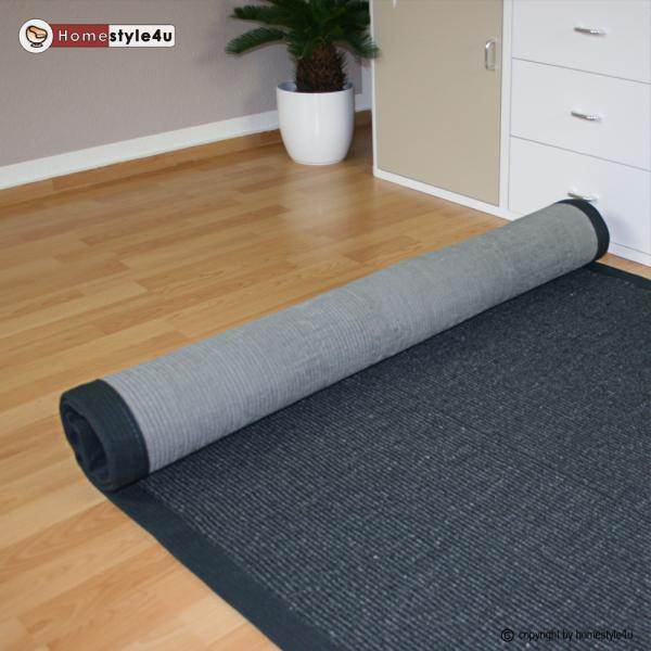 Sisalteppich Bordürenteppich 245 cm x 345 cm Naturfaser Sisal Teppich Anthrazit - Palo24