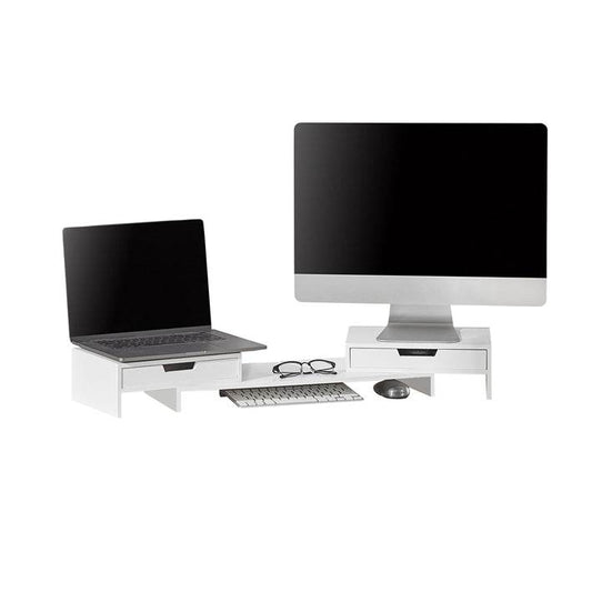 Design Monitorerhöhung für 2 Monitore | Monitorständer mit 2 Schubladen | Bambus | BBF04-W - Palo24