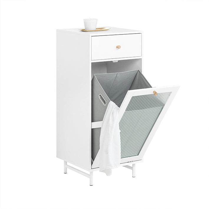 Wäscheschrank mit Wäschesack | Wäschetruhe mit Glastür | Wäschesammler | Weiss BZR116-W - Palo24