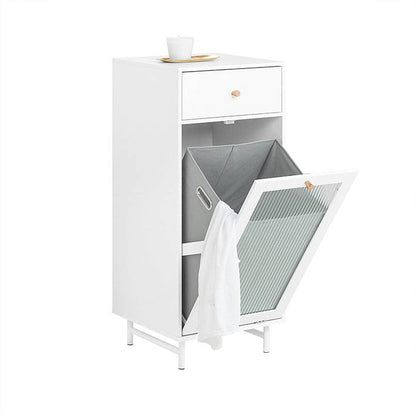 Wäscheschrank mit Wäschesack | Wäschetruhe mit Glastür | Wäschesammler | Weiss BZR116-W - Palo24