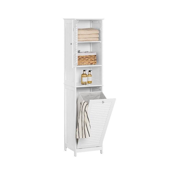 Hochschrank mit ausklappbarem Wäschesack | schmal Wäscheschrank | Badregal | Weiss BZR124-W - Palo24