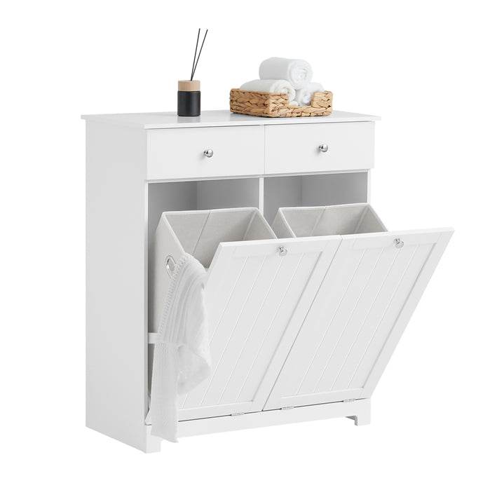 Wäscheschrank mit 2 Wäschesäcke | Wäschesammler | Wäschekorb Weiss BZR33-W - Palo24