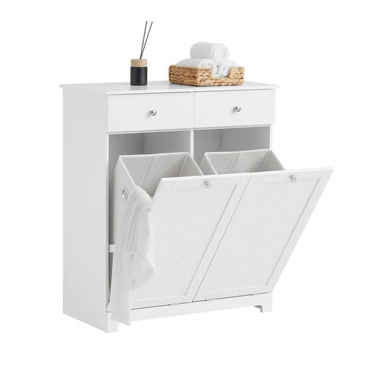Wäscheschrank mit 2 Wäschesäcke | Wäschesammler | Wäschekorb Weiss BZR33-W - Palo24