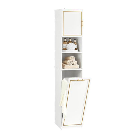 Hochschrank mit ausklappbarem Wäschesack | schmal Wäscheschrank | Badregal | Weiss BZR87-W - Palo24