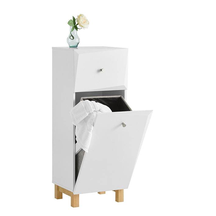 Wäscheschrank mit Wäschesack | Wäschesammler | Wäschekorb Weiss BZR93-W - Palo24