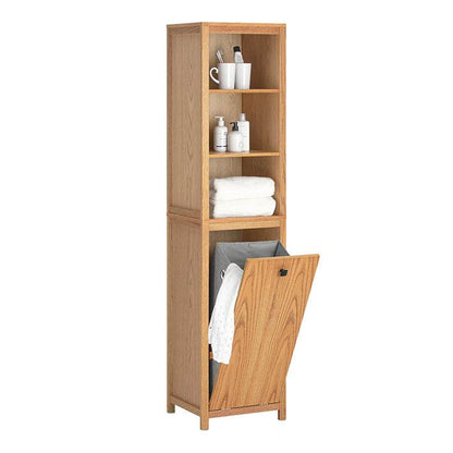 Badschrank schmal mit Wäschesack | Hochschrank | Badregal | Natur | BZR95-N - Palo24