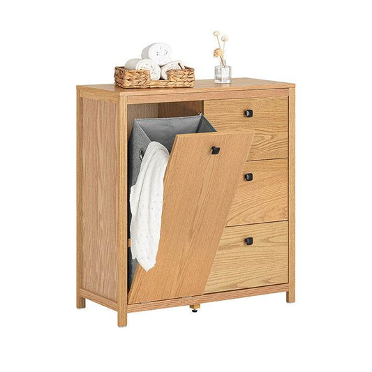 Wäscheschrank mit ausklappbarem Wäschesack | Badschrank | Wäschekorb | Natur | BZR97-N - Palo24