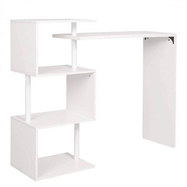 Bartisch mit 3 Ablageflächen aus Metall & MDF, drehbar weiss - Palo24