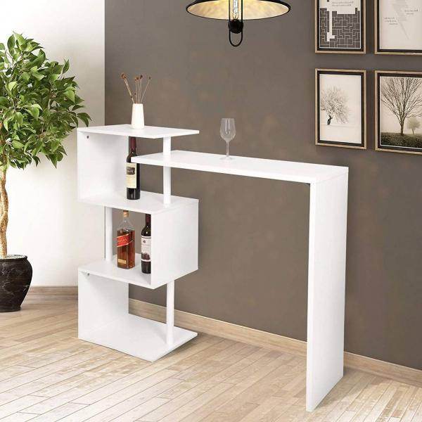 Bartisch mit 3 Ablageflächen aus Metall & MDF, drehbar weiss - Palo24