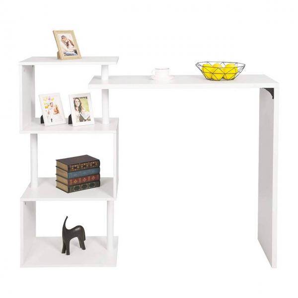 Bartisch mit 3 Ablageflächen aus Metall & MDF, drehbar weiss - Palo24