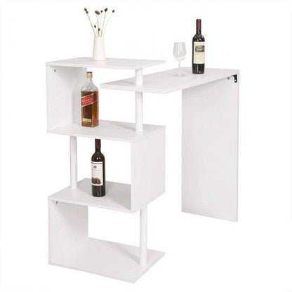 Bartisch mit 3 Ablageflächen aus Metall & MDF, drehbar weiss - Palo24