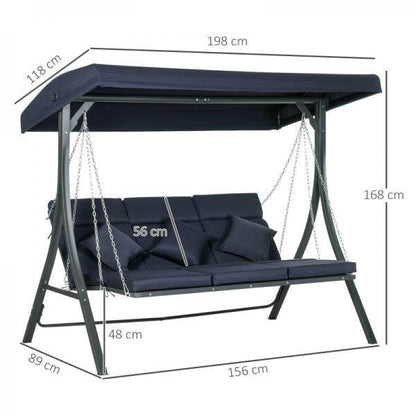 Hollywoodschaukel, für 3 Personen, verstellbares Sonnendach, bis 270 kg, dunkelblau - Palo24