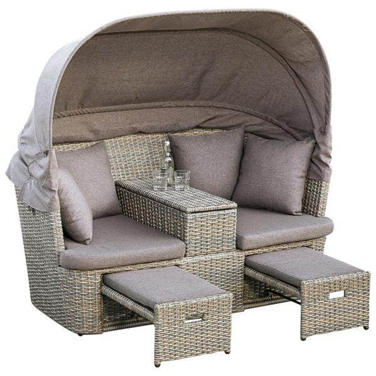 Funktions Doppelliege ALAMO, Metall + Polyrattan grau-beige - Palo24